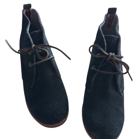 Sperry Harlow Black Suede Lace-Up Wedge Booties Leather Laces Size 8 - Picture 4 of 7